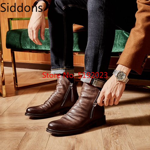 Ankle Boots for Men Sapato Feminino Chaussure Low Heels Shoes Male Man Autumn Casual Shoe Men's Vintage PU Leather Booties  D57