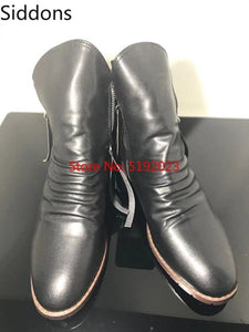 Ankle Boots for Men Sapato Feminino Chaussure Low Heels Shoes Male Man Autumn Casual Shoe Men's Vintage PU Leather Booties  D57